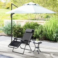 Outsunny Wicker Folding Lounge Chair with Adjustable Backrest, Rattan Recliner Chair with Headrest & Side Table Tray, Black(m-8)