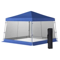 Outsunny Slant Leg Pop Up Canopy Tent with Netting and Carry Bag, Instant Sun Shelter, Tents for Parties, Height Adjustable, for Outdoor, Garden, Patio, (11.5'x11.5' Base / 10'x10' Top), Blue(m-1)