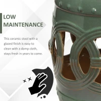 Outsunny 14" x 17" Ceramic Garden Stool with Double-Coin Knotted Ring Design, Glazed Decorative Outdoor Stool, Green(m-6)