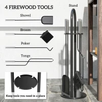 Outsunny Fireplace Tools Set, 5 Pieces Fireside Accessories with Brush, Shovel, Poker, A Pair of Tongs, Stand, Silver(m-4)