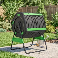 Outsunny Compost Bin Outdoor, 53 Gal Dual Chamber Tumbling Composter with Adjustable Vents, BPA Free Tumbling Composter, Green(m-9)