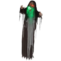HOMCOM 6' Life Size Decoration Animatronic Green Big-mouth Monster Outdoor Halloween, Sound and Motion Activated(m-9)