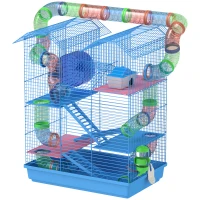 PawHut 18.5" 5 Tier Hamster Cage with Tubes and Tunnels, Small Animal Cage, Rat Gerbil Cage with Water Bottle, Food Dish, Exercise Wheel, Blue(m-11)