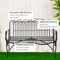 Outsunny Metal Park Bench for Front Porch, Loveseat Like 2 Person, Armrests, Steel Frame, European Antique Style Outdoor Furniture, Black(m-4)