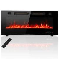 HOMCOM 42" Electric Fireplace, Ultra-Thin Recessed, Wall Mounted and Freestanding Fireplace w/ Flame Effect, 750W/1500W, Black(m-13)