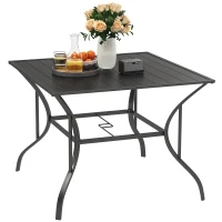 Outsunny Square Outdoor Patio Dining Table, Garden Table with Umbrella Hole, Slatted Metal Top for Backyard, Poolside, Dark Grey(m-9)