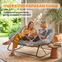 Outsunny Indoor Outdoor Double Papasan Rocking Chair, Oversized Rocking Egg Chair with Cushion for Garden, Patio, Gray(m-4)
