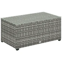 Outsunny Wicker Outdoor Coffee Table, PE Wicker Rectangular Patio Table with Tempered Glass Top for Garden, Balcony, Light Grey(m-9)