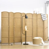 HOMCOM Folding Room Divider Screen 8 Panel 5.6 ' Tall Privacy Screen Freestanding Room Partition for Home Office, Nature Wood(m-2)