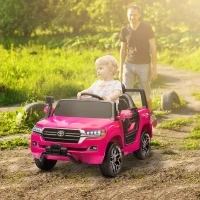 Qaba 12V Toyota LAND CRUISER Licensed Kids Car w Remote Control, Four Wheel Spring Suspension, Soft Start, LED Light, Pink(m-1)