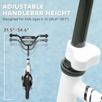 Qaba Kids Scooter, Lightweight Scooter with Adjustable Handlebar, Rear Brake, Kickstand, 12" EVA Wheels, for 5-12 Y, White(m-4)
