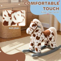 Qaba Rocking Horse, Animal Rocker with Rabbit Toy and Realistic Neigh for Toddlers, Soft Filling Ride on Pony, Brown(m-6)