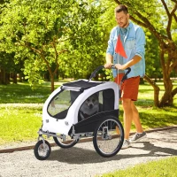 Aosom Elite II Dog Bike Trailer 2-In-1 Pet Stroller Cart Bicycle Wagon Cargo Carrier Attachment for Travel with Suspension and Storage Pockets, White(m-8)