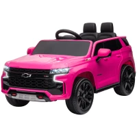 Aosom Licensed Chevrolet Tahoe Kids Ride on Car, 12V 7AH Toddler Electric Car with Parent Remote Control, 3 Speeds, Spring Suspension, LED Light, Horn, Music, Pink(m-11)