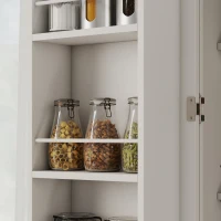 HOMCOM 72" Kitchen Pantry Cabinet, Farmhouse Kitchen Storage Cabinet with 4 Barn Doors, 6 Door Shelves, Drawer, White(m-10)