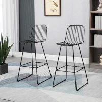 HOMCOM Modern Bar Stools, Metal Wire Bar Height Barstools, 30" Seat Height Bar Chairs for Kitchen with Back and Footrest, Set of 4, Black(m-10)