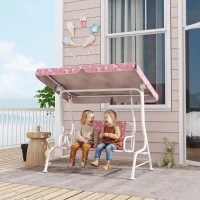 Qaba Kids Porch Swing, 2-Seater Patio Swing Bench with Safety Belts, Adjustable Canopy for Backyard, Garden, Pink(m-1)