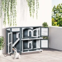 PawHut 57" Rabbit Hutch, 2 Tier Bunny Cage, Guinea Pig Cage, Bunny Run, Indoor Outdoor Small Animal House with Slide-out Tray, Ramp(m-8)