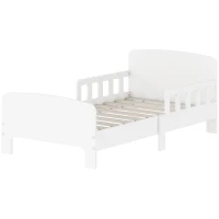 Qaba Toddler Bed Frame with Safety Side Rails for Girls Boys, Bedroom Furniture Fit 90×190 cm Mattress (Not Included), White(m-2)