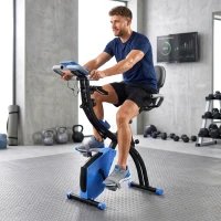 Soozier Folding Exercise Bike, 3-in-1 Recumbent Exercise Bike, Upright Workout Bike with Pulse Sensor, Arm Resistance Bands, Adjustable Seat, 8-Level Magnetic Resistance, Blue(m-8)