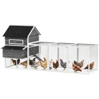 PawHut 137" Wooden Chicken Coop for 4-6 Chickens, Backyard, Dark Gray(m-13)
