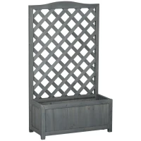 Outsunny 46" Wooden Planter with Trellis, Raised Garden Bed to Grow Vegetables, Herbs, Flowers for Backyard, Patio, Gray(m-1)