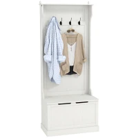 HOMCOM Hall Tree with Coat Rack, Storage, and Sitting Bench, Cream White(m-11)