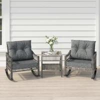 Outsunny 3 Piece Outdoor PE Rattan Rocker Chair Set, Rocking Chair with Tempered Glass Table Top, Gray(m-9)