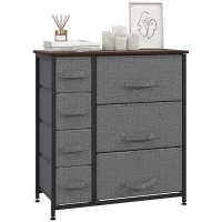 HOMCOM Dresser with 7 Drawers, Chest of Drawers with Metal Frame, Fabric Dresser for Living Room, Dark Grey(m-9)