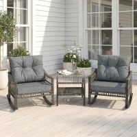 Outsunny 3 Piece Outdoor PE Rattan Rocker Chair Set, Rocking Chair with Tempered Glass Table Top, Gray(m-2)