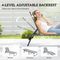 Outsunny Folding Chaise Lounge Pool Chair with 4-Position Reclining Back, Pillow, Breathable Mesh & Bungee Seat, Blue & White(m-4)