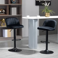HOMCOM Adjustable Bar Stools Set of 2, Velvet Counter Height Barstool, Upholstered Kitchen Stool with Swivel Seat, Steel Frame, Footrest for Kitchen Counter and Dining Room, ‎Black(m-10)