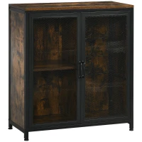 HOMCOM Industrial Wine Cabinet with 9 Bottle Wine Rack, Retro Liquor Cabinet with Glass Holders, Mesh Doors, and Storage Shelf for Home Bar, Dining Room, Rustic Brown(m-1)