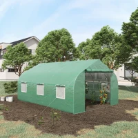 Outsunny 11.5 x10 x6.5 ft Walk-in Tunnel Greenhouse with Zippered Mesh Door and 8 Mesh Windows, Gardening Plant Hot House with Galvanized Steel Hoops, Green(m-10)