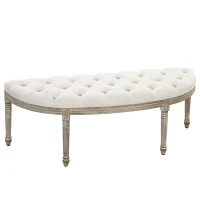 HOMCOM Semi-Circle End of Bed Bench with Tufted Design, Upholstered Bedroom Entryway Bench with Rubberwood Legs, Off White(m-1)