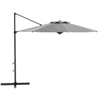 Outsunny 10 FT Cantilever Umbrella, Aluminum Hanging Offset Umbrella with 360°Rotation, Crank, Tilt, Cross Base, Grey(m-9)