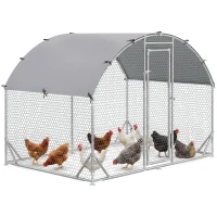 PawHut 9.2' x 6.2' x 6.5' Large Chicken Coop Metal Chicken Run for Chickens with 210D Waterproof and Anti-UV Cover, Dome Shaped Walk in Fence Cage Hen House for Outdoor and Yard Farm Use, 1" Dia(m-1)
