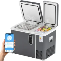 Outsunny 12 Volt Car Refrigerator, Dual Zone 48 QT Car Fridge with App Control, 12/24V DC and 100-240V AC,(m-13)