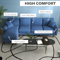 HOMCOM L Shape Sofa, Modern Sectional Couch with Reversible Chaise Lounge, Pillows and Wooden Legs for Living Room, Blue(m-4)