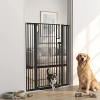 PawHut 53.1" Tall Dog Gate with Cat Door, 32"-42.5" Wide Adjustable Pressure Mounted for Doorways, Hallways, No Drilling, Black(m-1)
