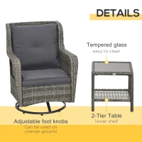 Outsunny Patio Bistro Set, Porch Furniture with 360° Rotation & Rocking Function, 28.25"x30.75"x36.25", Gray(m-7)