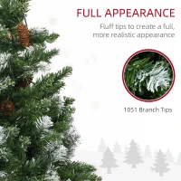 HOMCOM 7.5' Decorated Christmas Trees, Skinny Prelit Artificial Christmas Tree with Snow-dipped Branches, Auto Open, Pinecones(m-5)