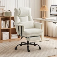 HOMCOM Office Chair, 400 lbs Heavy Duty Linen Computer Desk Chair with Lumbar Support, Wide Seat, Spring Cushion, Cream White(m-1)