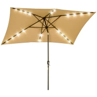 Outsunny 6.5x10ft Patio Umbrella Rectangle Solar Powered Tilt Aluminum Outdoor Market Parasol with LEDs Crank (Light Coffee)(m-2)