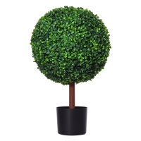 Outsunny 23.5" Artificial Boxwood Topiary Ball Tree, Fake Decorative Plant, Nursery Pot Included for Home, Balcony, Backyard and Garden