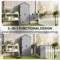 Outsunny 2-in-1 Outdoor Storage Cabinet, Wood Garden Shed with Shelves, Vent Holes, Foot Caps for Backyard, Patio, Lawn(m-4)