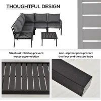 Outsunny 6-Piece Patio L-Shaped Sofa Conversation Set with Coffee Table, Water-Fighting Materials, & Comfort, Grey(m-6)