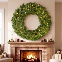 HOMCOM Christmas Decoration, 48 in Pre-Lit Norwegian Spruce Artificial Christmas Wreath with 150 LED Lights, Green(m-2)