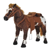 Qaba Standing Ride on Horse, Plush Pony Toy for Kids with Neighing Sound, Soft Padding, for Cowboy Cowgirl Aged 3-8 Years Old, Brown(m-11)