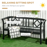 Outsunny Wooden Patio Bench, Outdoor Garden Bench with Backrest and Armrests, 3 Person Porch Bench with Rustic Country Diamond Pattern, Black(m-4)